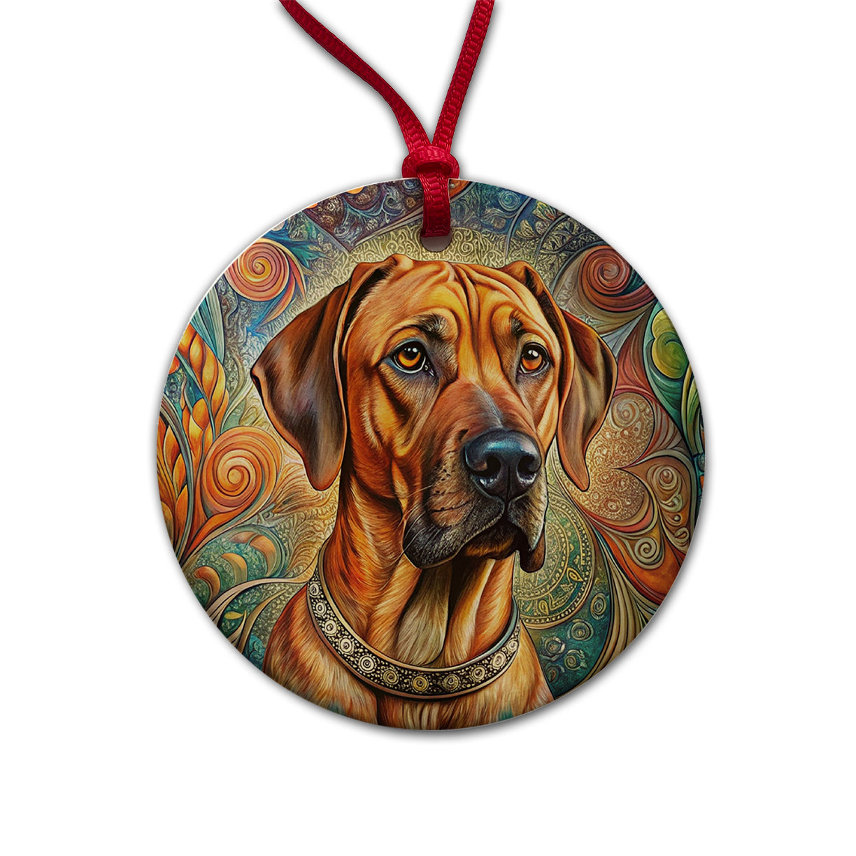Rhodesian Ridgeback Dog French Bohemian Art Round Ceramic Holiday Christmas Tree Ornament