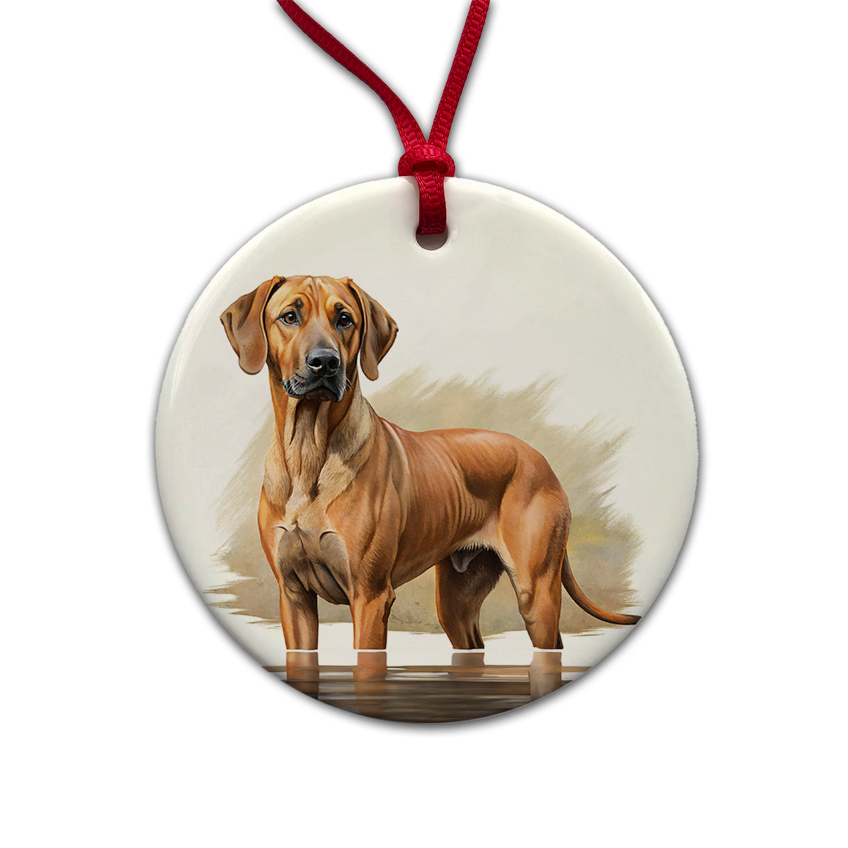 Rhodesian Ridgeback Dog Illustration Round Ceramic Holiday Christmas Tree Ornament