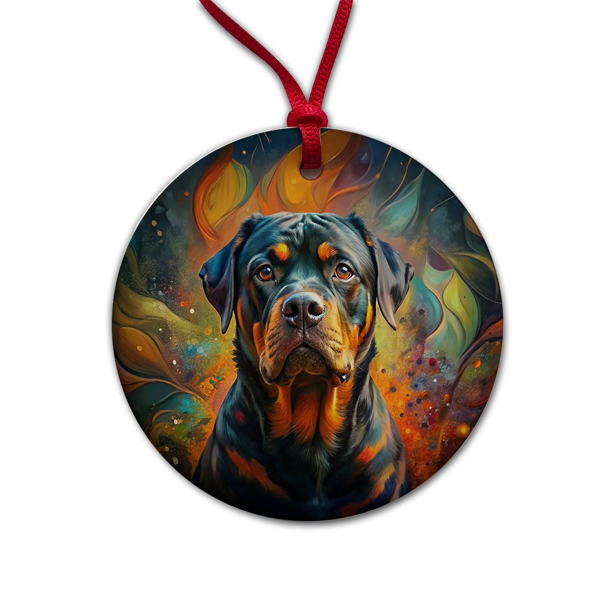 Rottweiler Dog Abstract Art Round Ceramic Holiday Christmas Tree Ornament