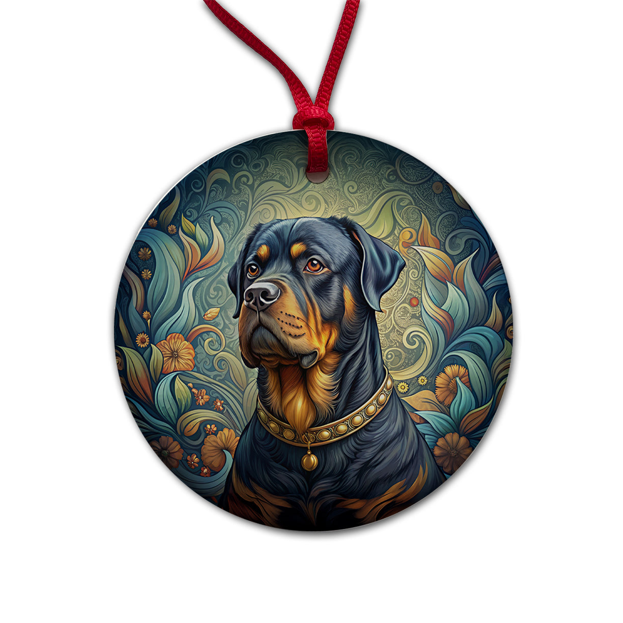 Rottweiler Dog Art Nouveau Round Ceramic Holiday Christmas Tree Ornament