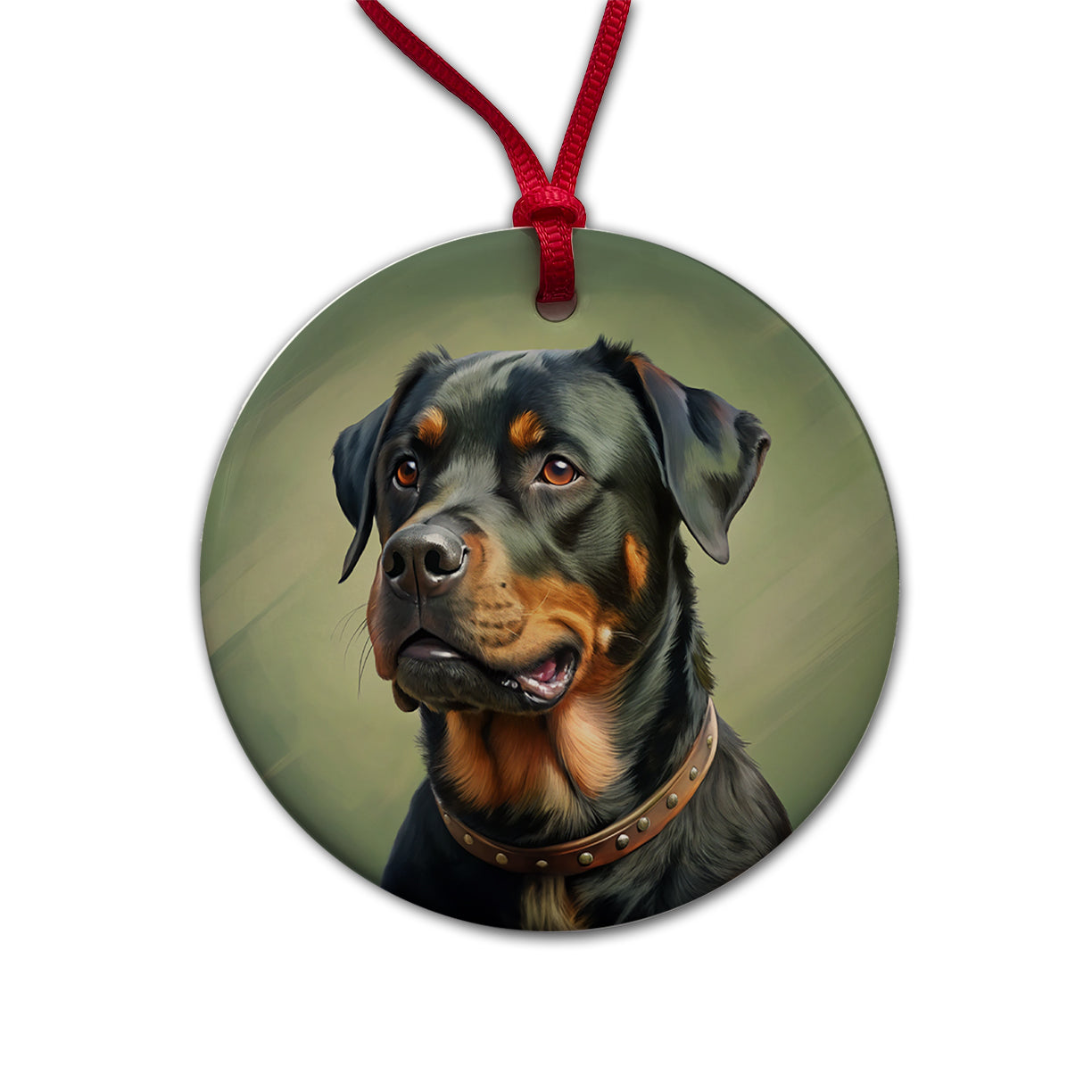Rottweiler Dog Illustration Round Ceramic Holiday Christmas Tree Ornament