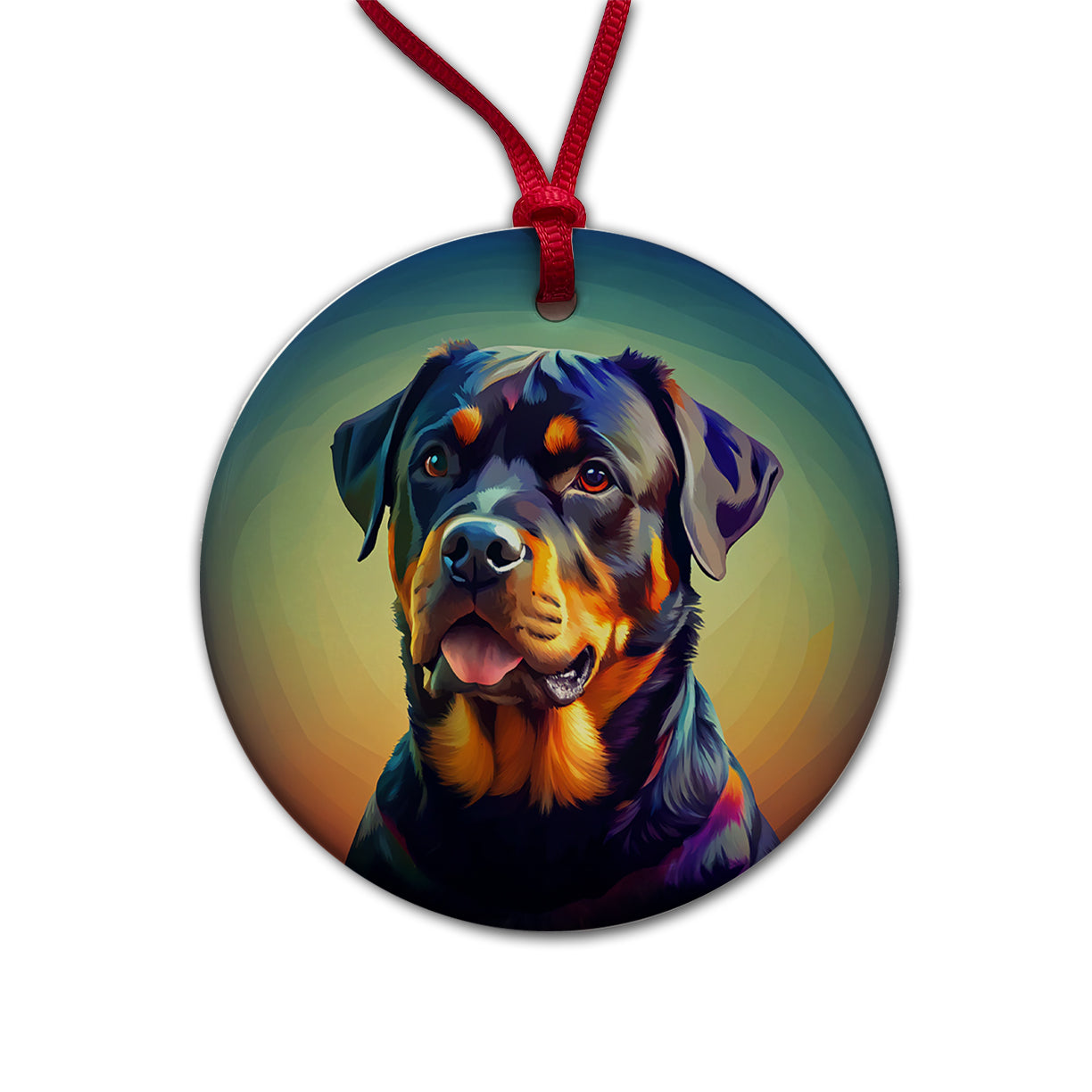 Rottweiler Dog Pop Art Round Ceramic Holiday Christmas Tree Ornament