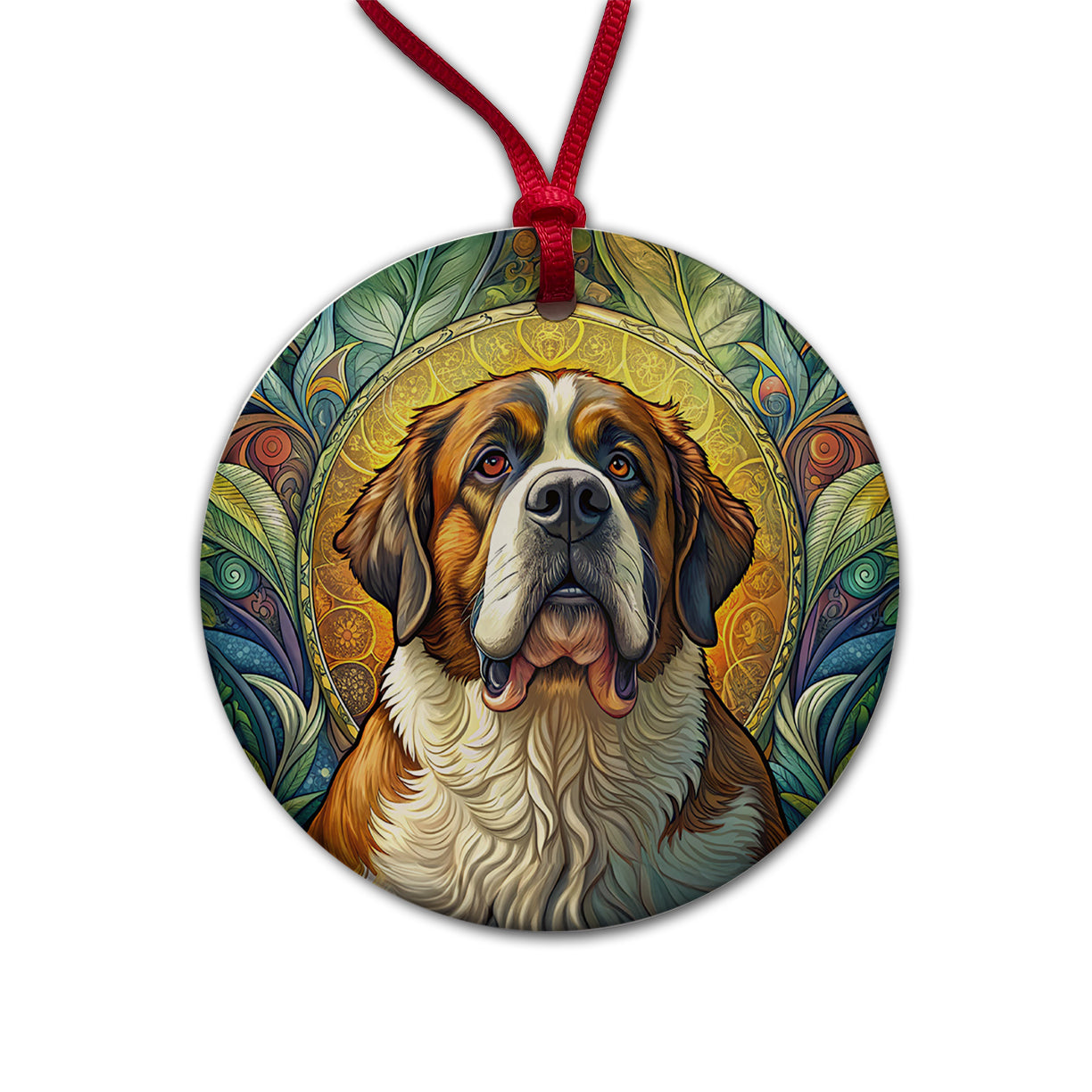 Saint Bernard Dog Art Nouveau Round Ceramic Holiday Christmas Tree Ornament
