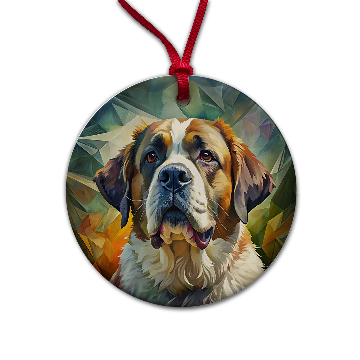 Saint Bernard Dog Contemporary Art Round Ceramic Holiday Christmas Tree Ornament