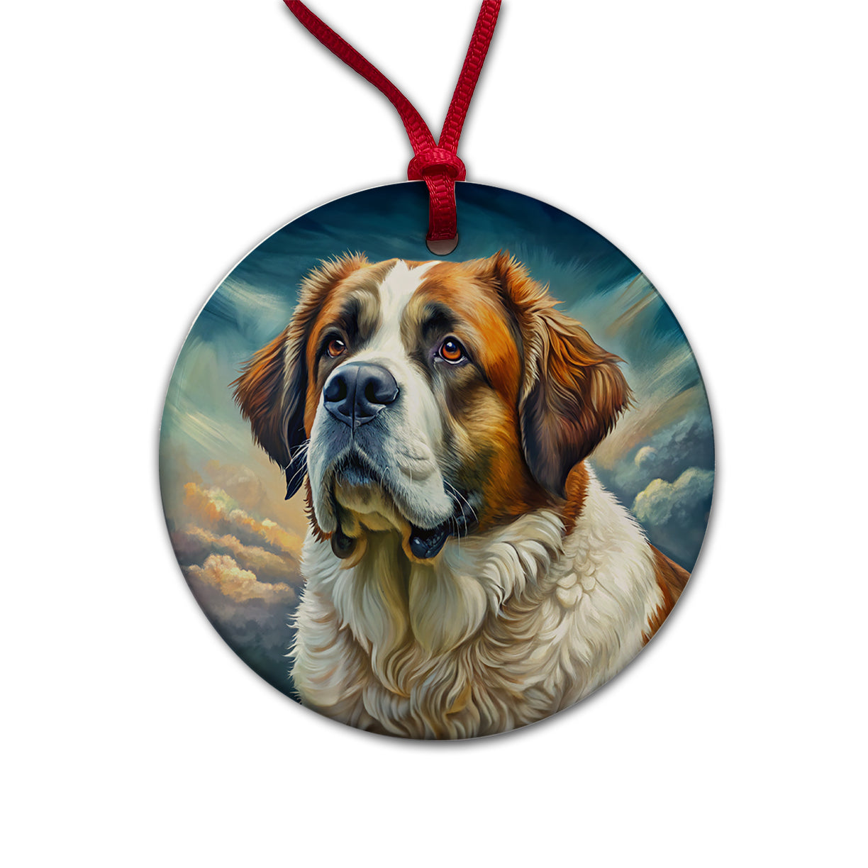 Saint Bernard Dog Illustration Round Ceramic Holiday Christmas Tree Ornament