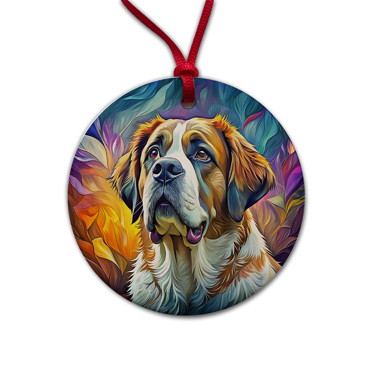 Saint Bernard Dog Pop Art Round Ceramic Holiday Christmas Tree Ornament