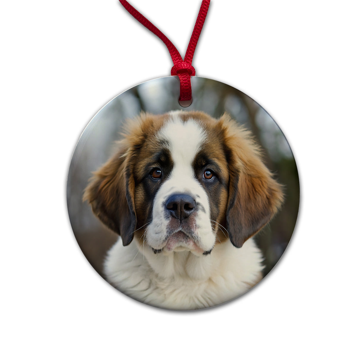 Saint Bernard Dog Puppy Photo Round Ceramic Holiday Christmas Tree Ornament