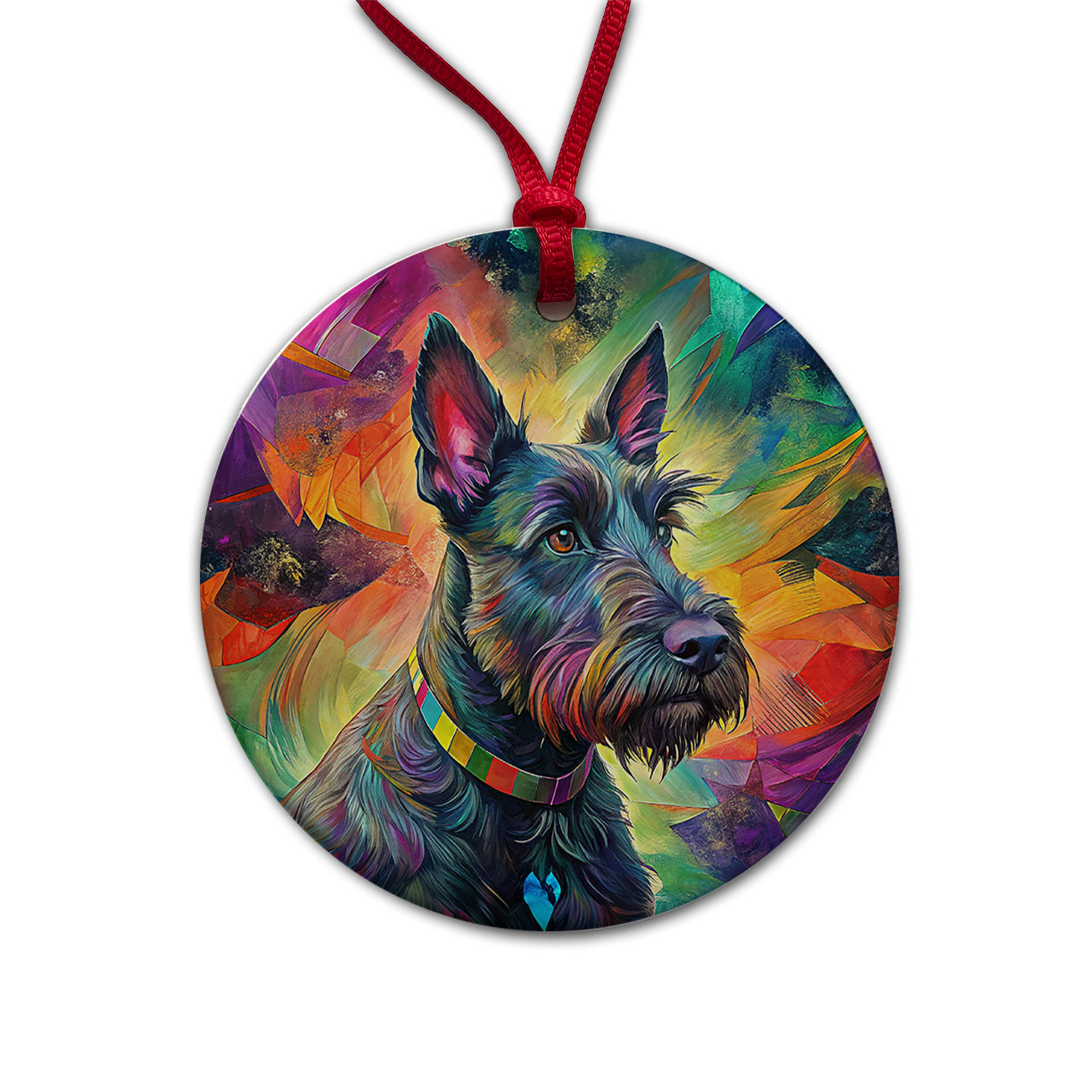 Scottish Terrier Dog Abstract Art Round Ceramic Holiday Christmas Tree Ornament
