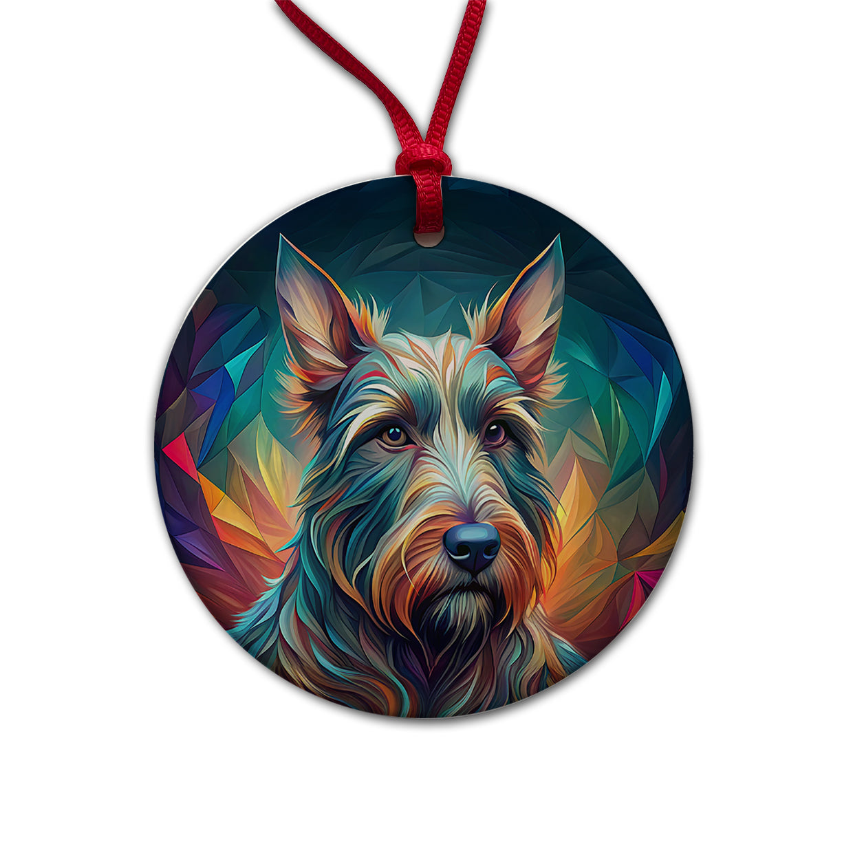 Scottish Terrier Dog Abstract Stylized Art Round Ceramic Holiday Christmas Tree Ornament
