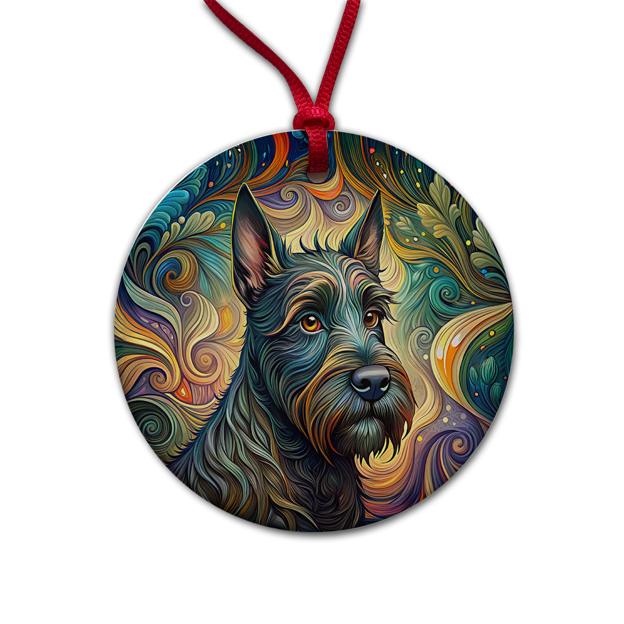 Scottish Terrier Dog Art Nouveau Round Ceramic Holiday Christmas Tree Ornament