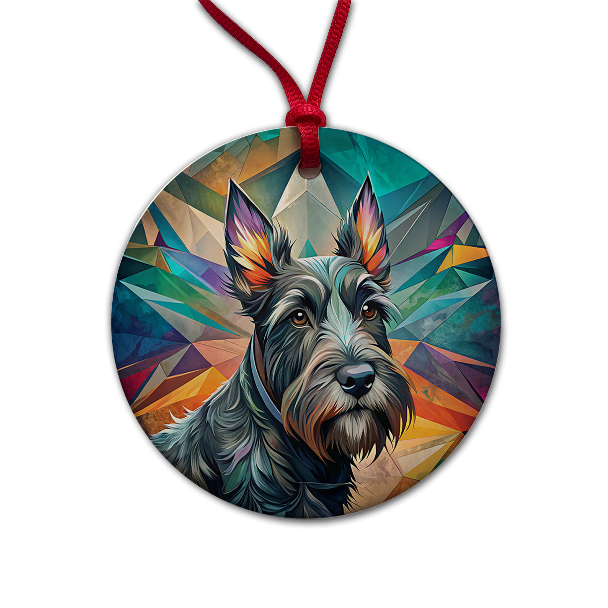 Scottish Terrier Dog Contemporary Art Round Ceramic Holiday Christmas Tree Ornament