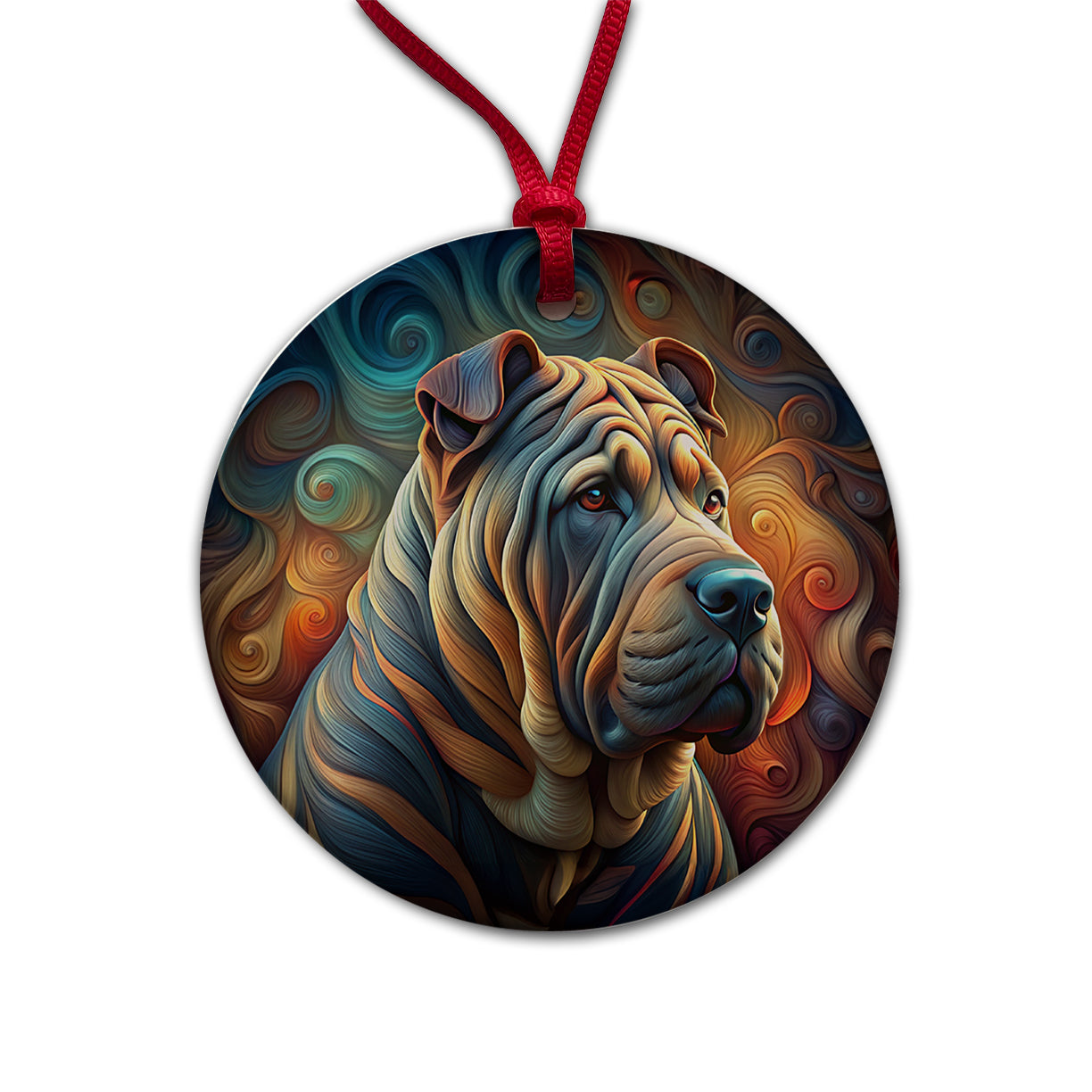 Shar Pei Dog Abstract Art Round Ceramic Holiday Christmas Tree Ornament