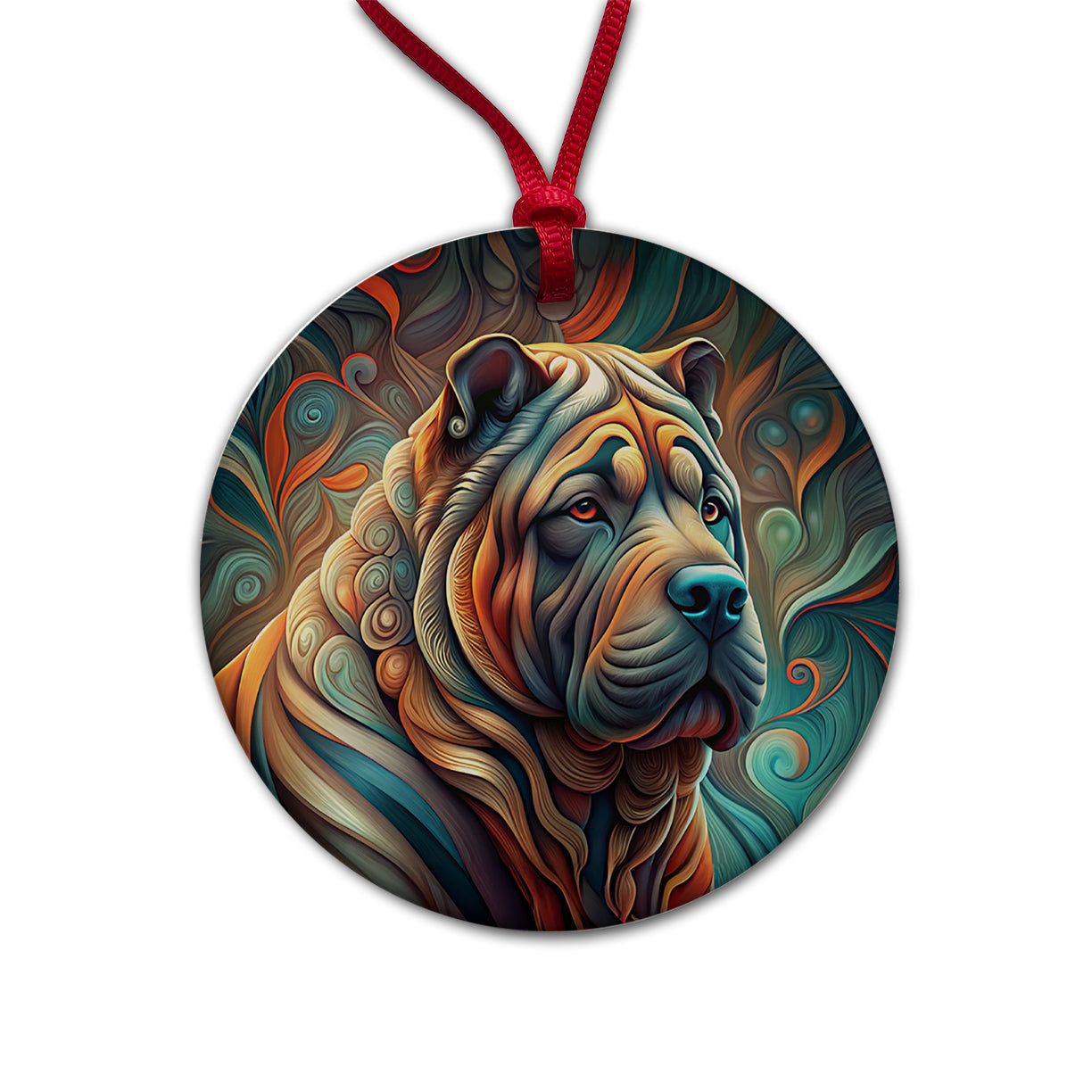 Shar Pei Dog Abstract Stylized Art Round Ceramic Holiday Christmas Tree Ornament