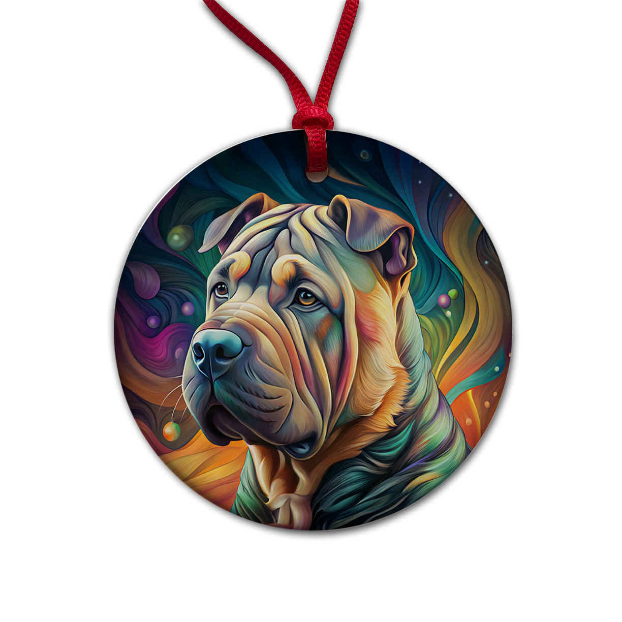 Shar Pei Dog Contemporary Art Round Ceramic Holiday Christmas Tree Ornament
