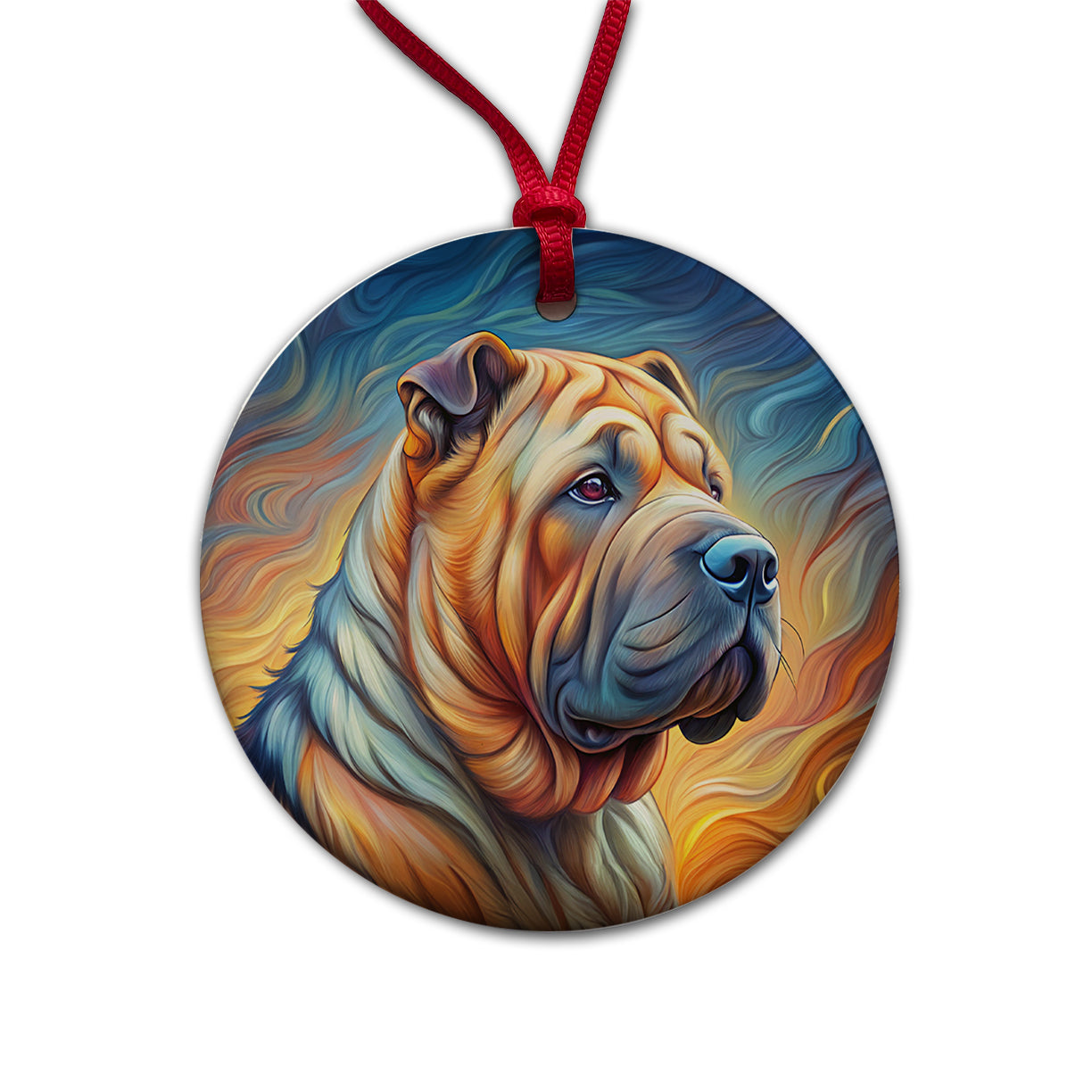 Shar Pei Dog Expressionism Art Round Ceramic Holiday Christmas Tree Ornament