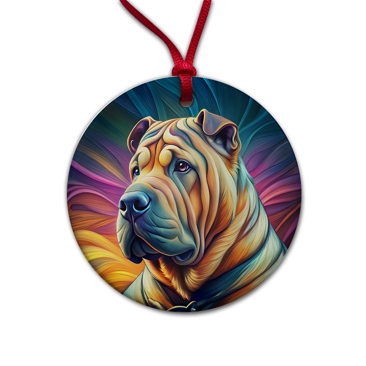 Shar Pei Dog Pop Art Round Ceramic Holiday Christmas Tree Ornament
