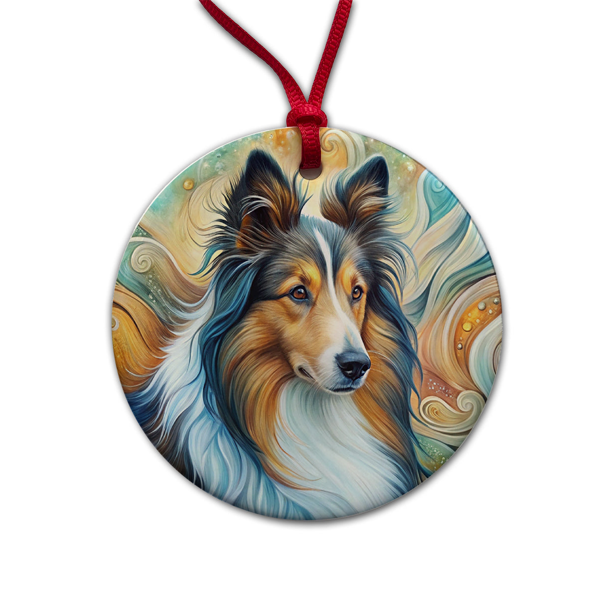 Shetland Sheepdog Sheltie Dog Abstract Art Round Ceramic Holiday Christmas Tree Ornament