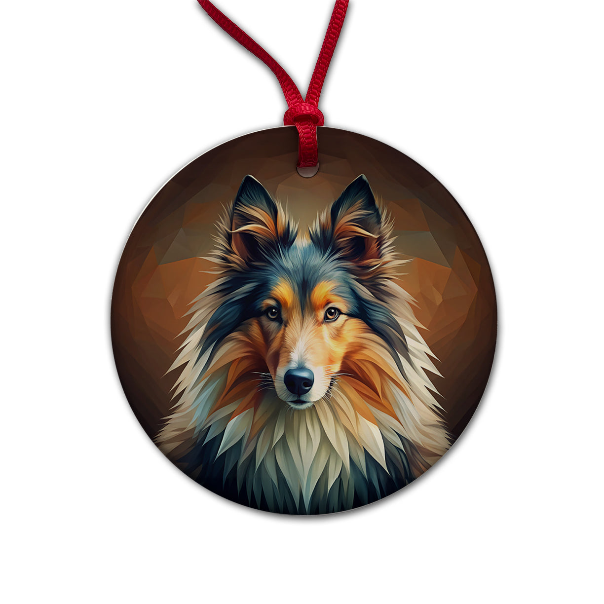 Shetland Sheepdog Sheltie Dog Abstract Stylized Art Round Ceramic Holiday Christmas Tree Ornament