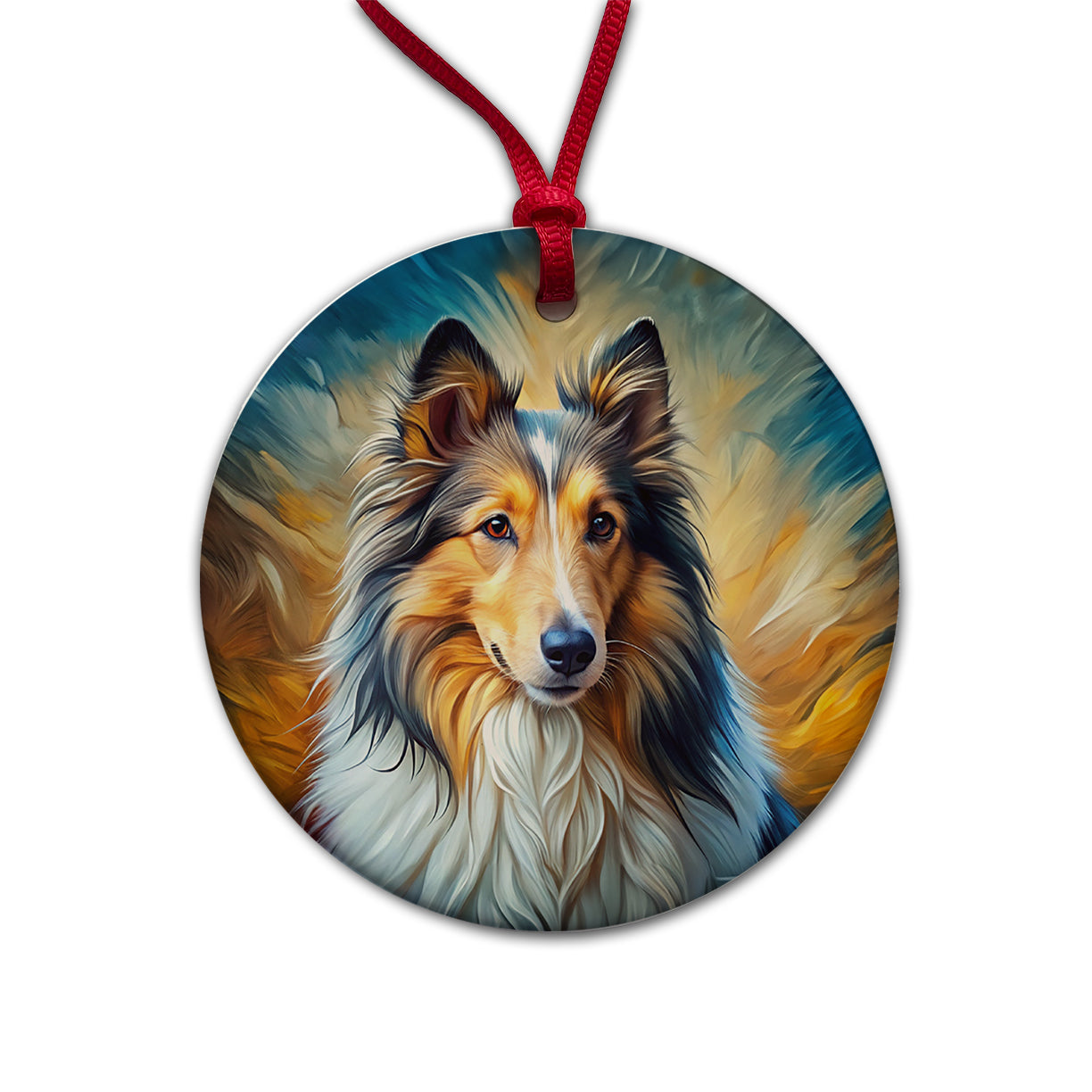 Shetland Sheepdog Sheltie Dog Expressionism Art Round Ceramic Holiday Christmas Tree Ornament