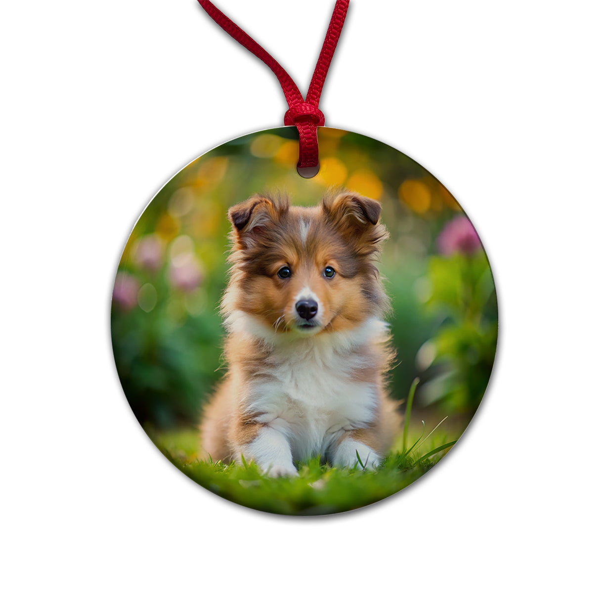 Shetland Sheepdog Sheltie Dog Puppy Photo Round Ceramic Holiday Christmas Tree Ornament