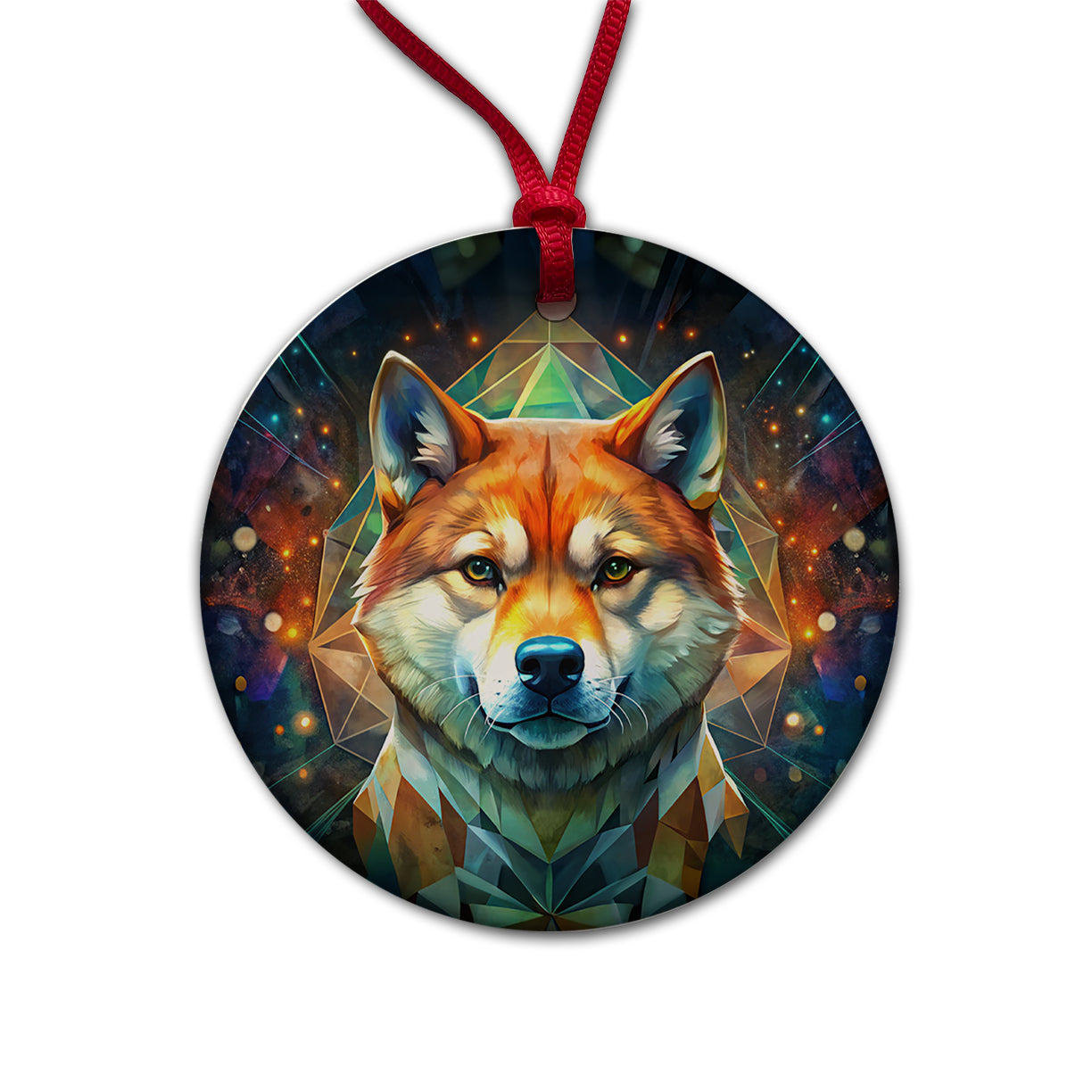 Shiba Inu Dog Abstract Art Round Ceramic Holiday Christmas Tree Ornament