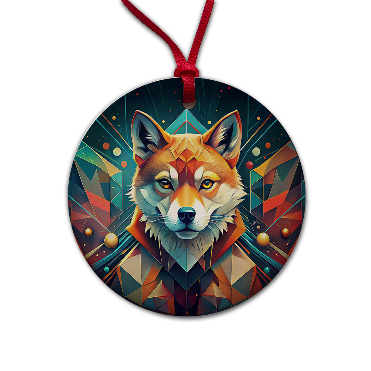 Shiba Inu Dog Abstract Stylized Art Round Ceramic Holiday Christmas Tree Ornament