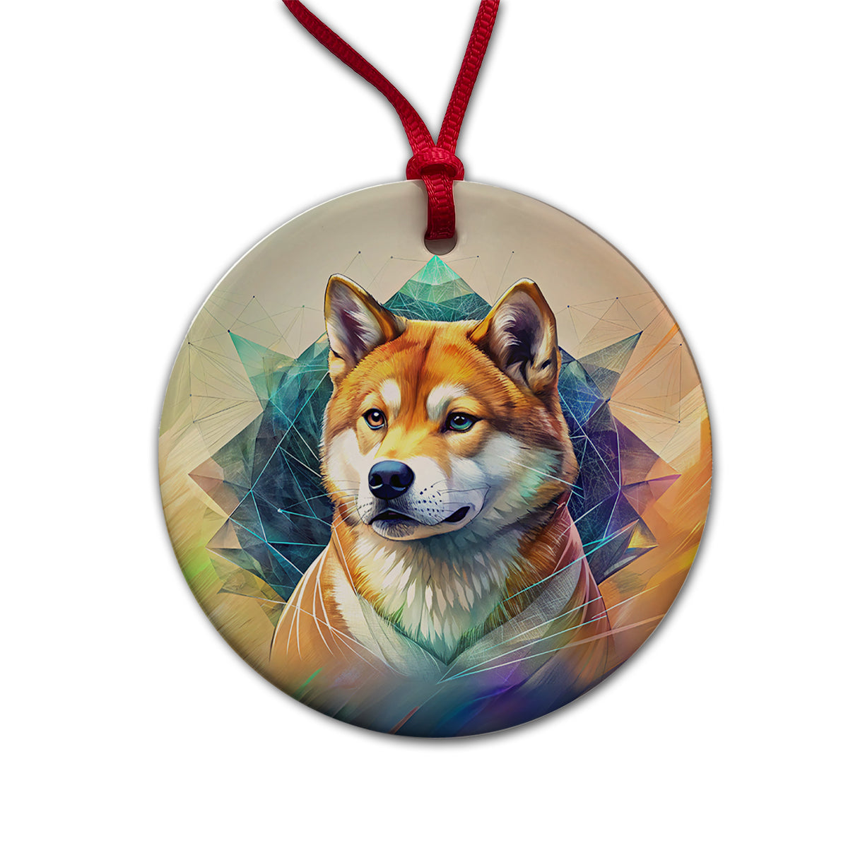 Shiba Inu Dog Contemporary Art Round Ceramic Holiday Christmas Tree Ornament
