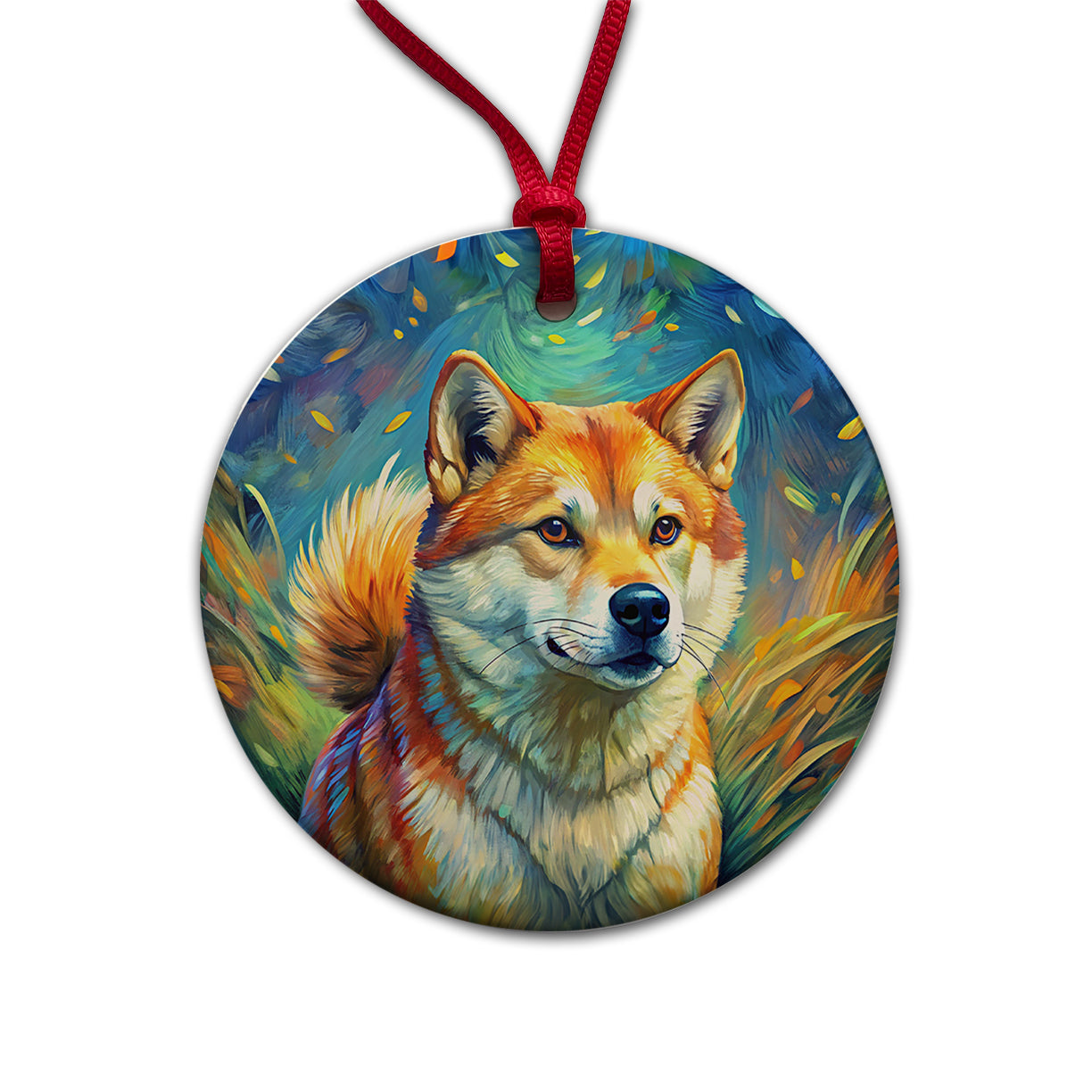 Shiba Inu Dog Expressionism Art Round Ceramic Holiday Christmas Tree Ornament