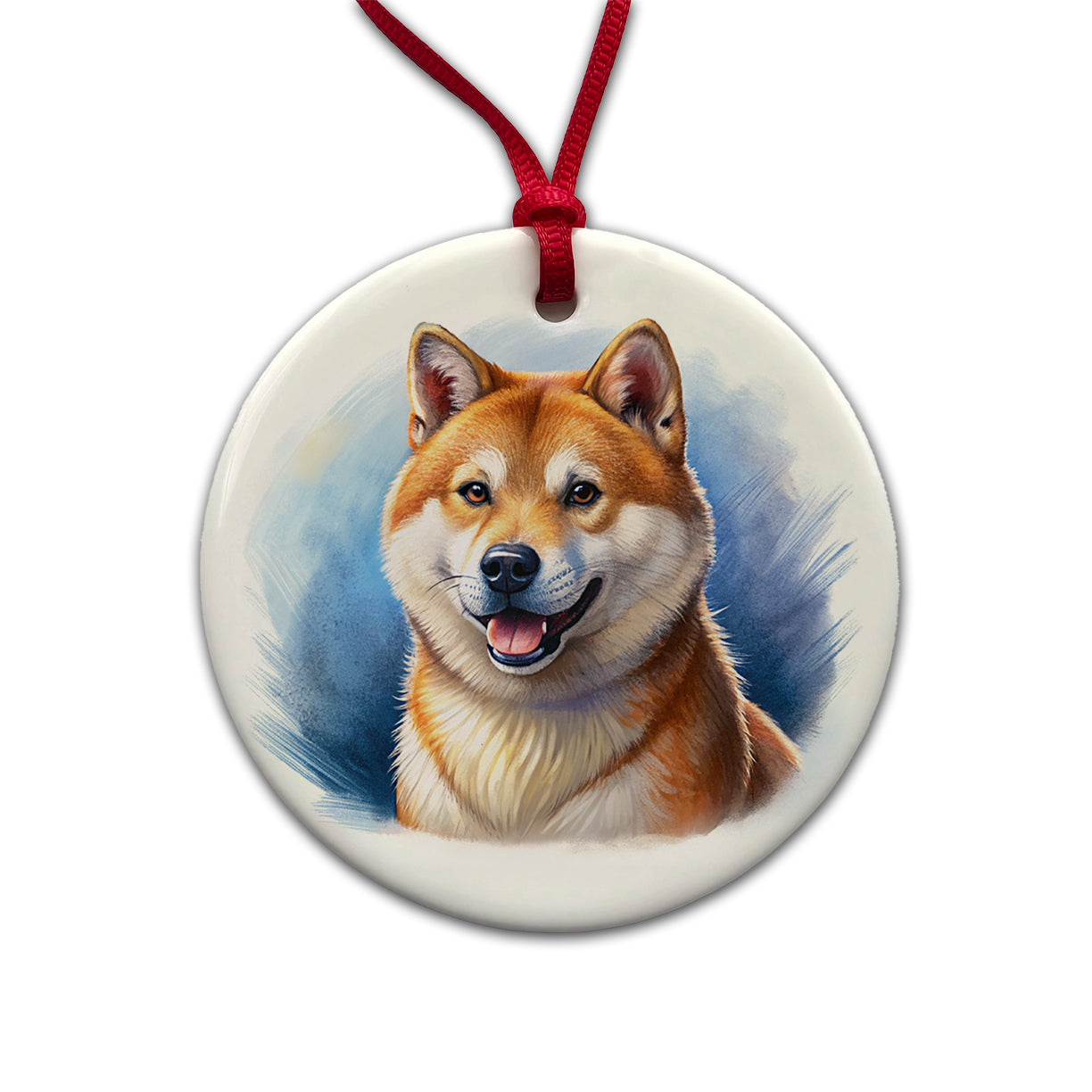 Shiba Inu Dog Illustration Round Ceramic Holiday Christmas Tree Ornament