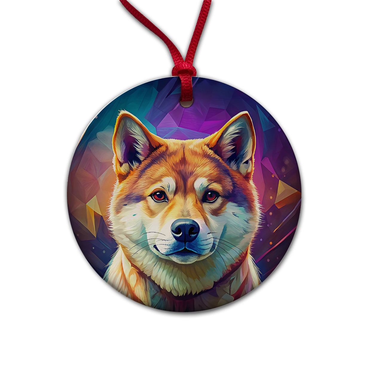 Shiba Inu Dog Pop Art Round Ceramic Holiday Christmas Tree Ornament