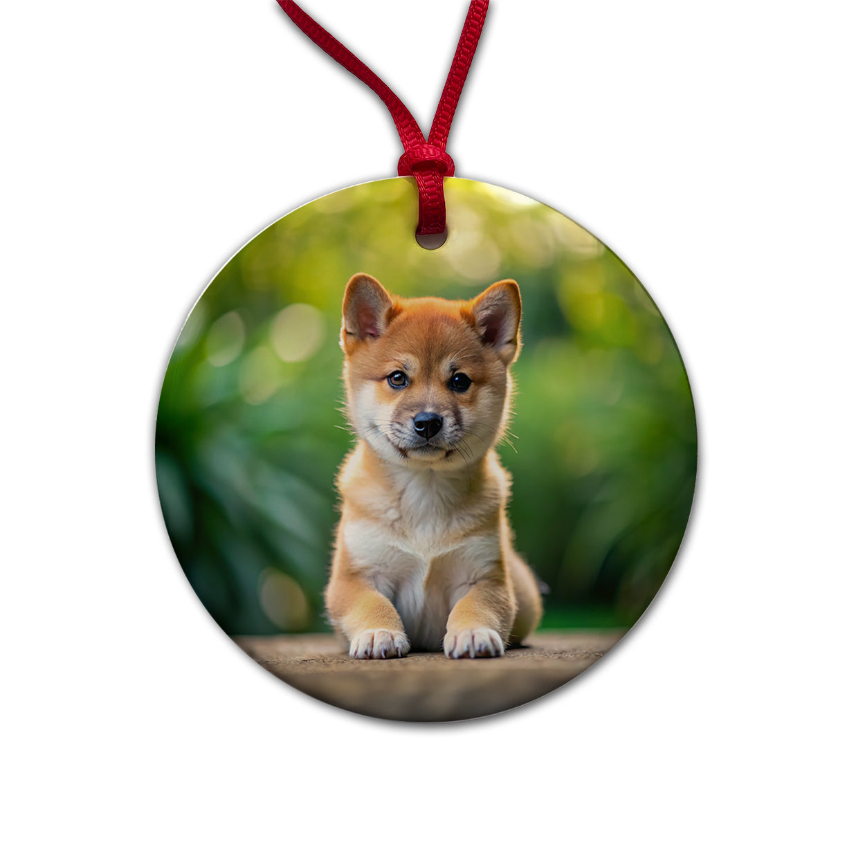 Shiba Inu Dog Puppy Photo Round Ceramic Holiday Christmas Tree Ornament