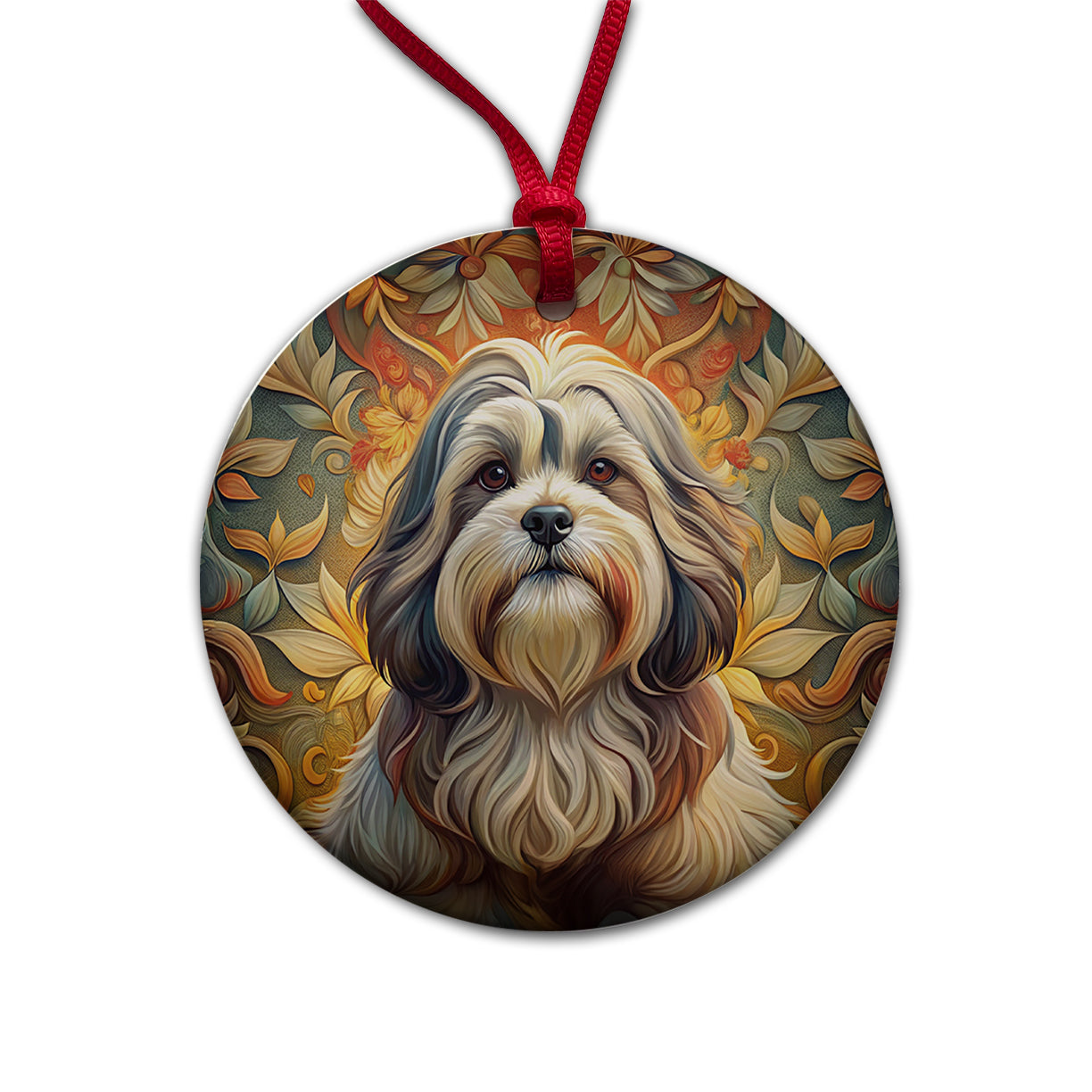 Shih Tzu Dog Art Nouveau Round Ceramic Holiday Christmas Tree Ornament