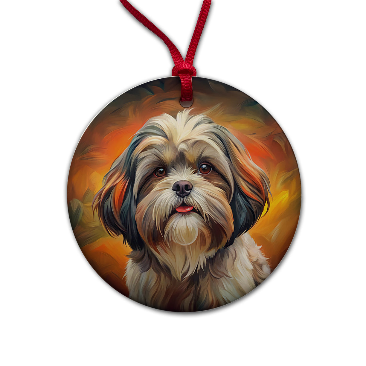 Shih Tzu Dog Expressionism Art Round Ceramic Holiday Christmas Tree Ornament