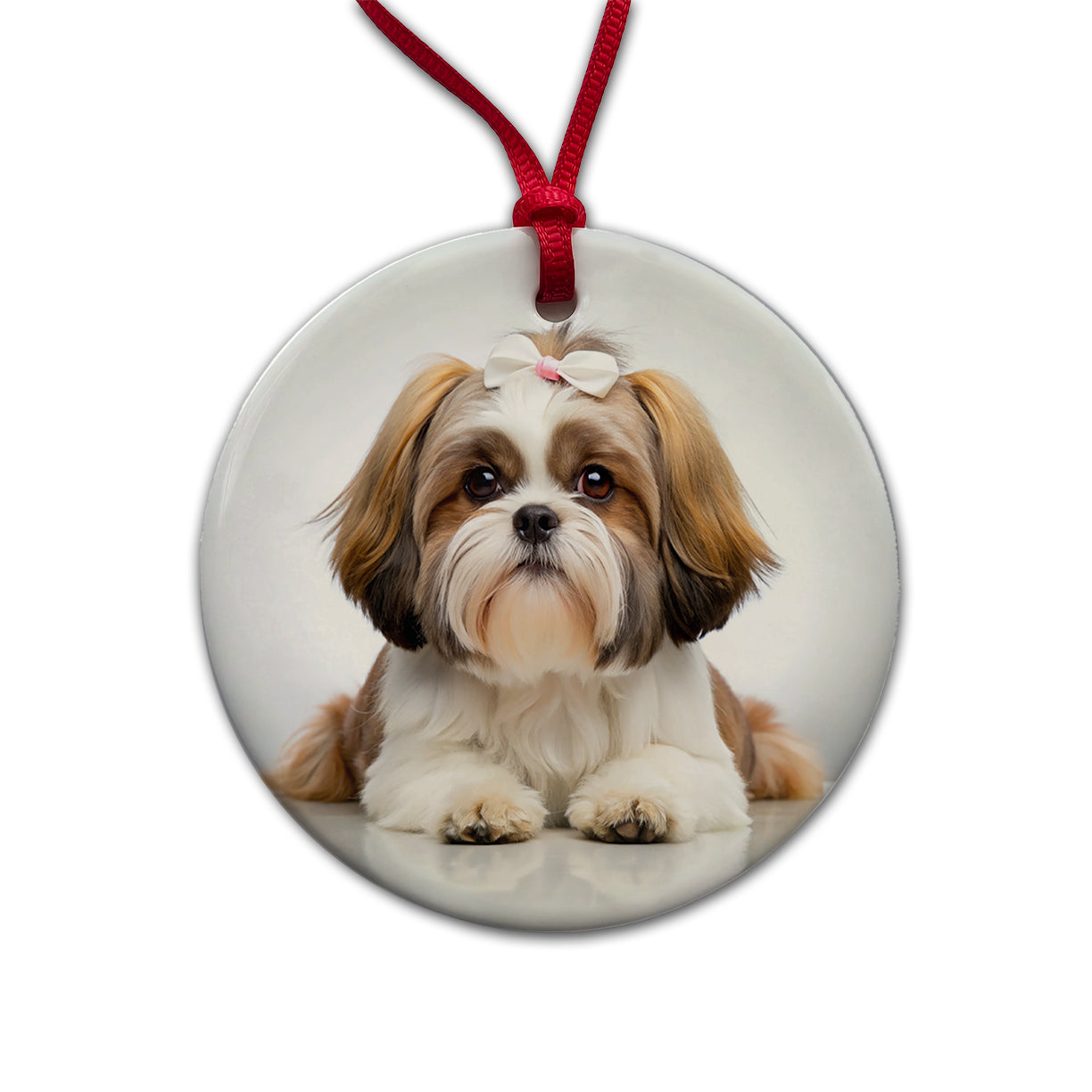 Shih Tzu Dog Photo Round Ceramic Holiday Christmas Tree Ornament