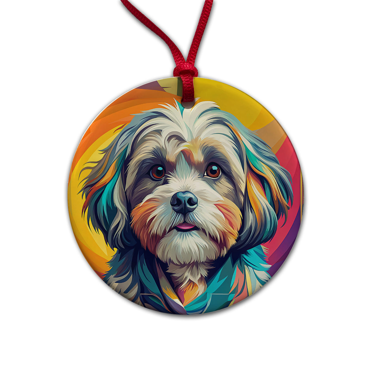 Shih Tzu Dog Pop Art Round Ceramic Holiday Christmas Tree Ornament