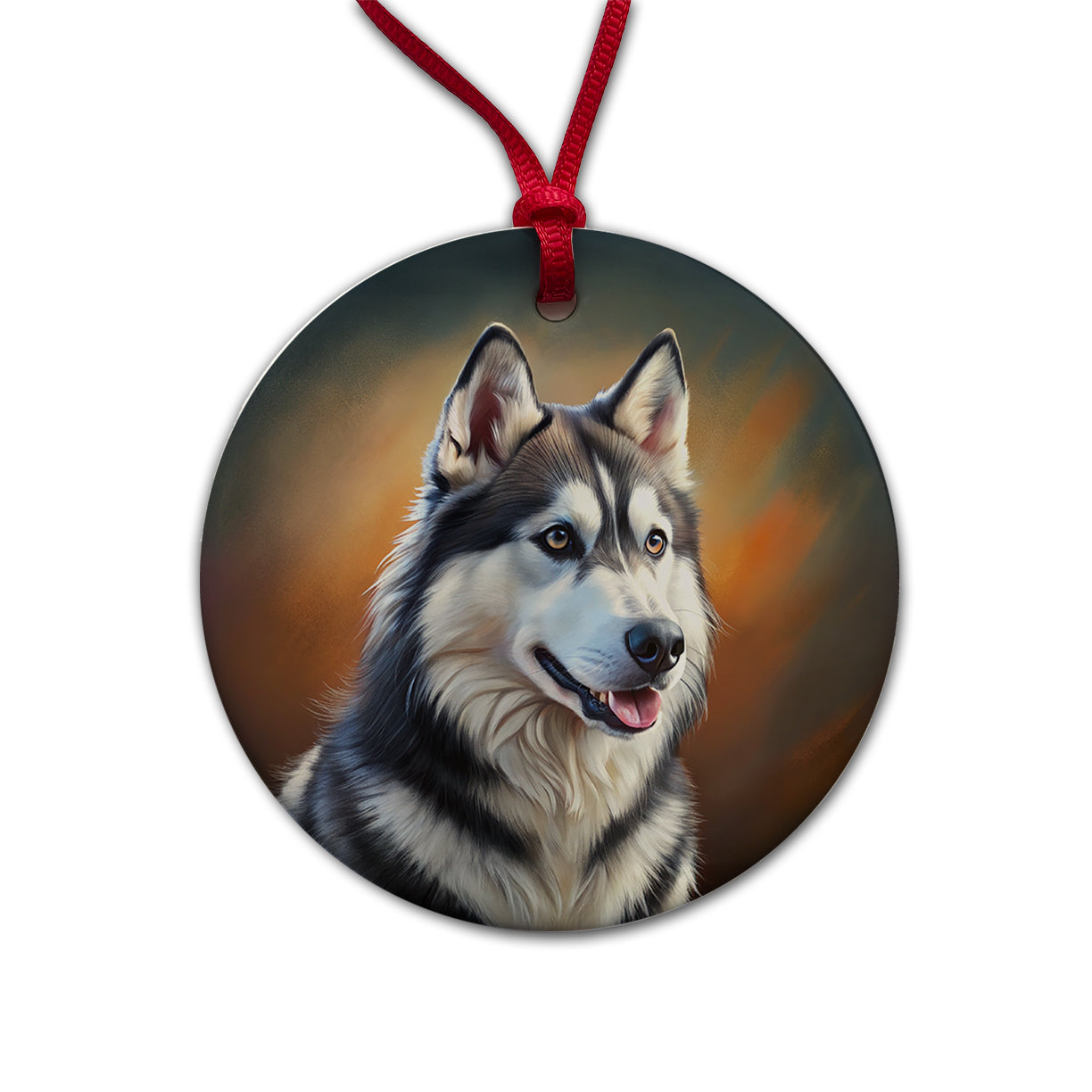 Siberian Husky Dog Illustration Round Ceramic Holiday Christmas Tree Ornament