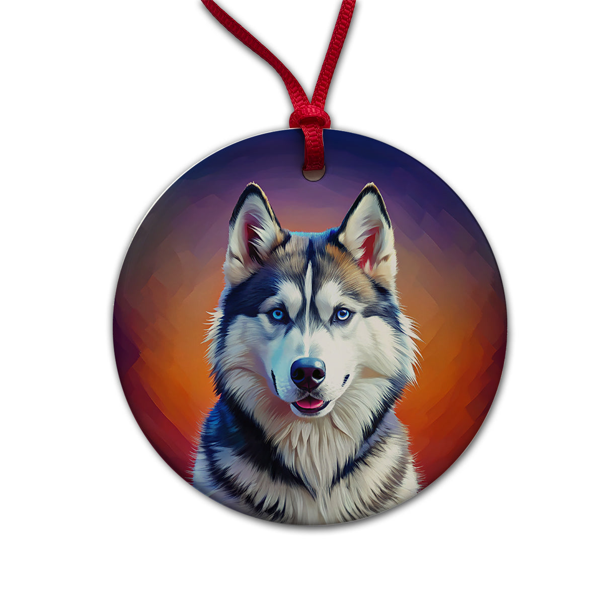 Siberian Husky Dog Pop Art Round Ceramic Holiday Christmas Tree Ornament