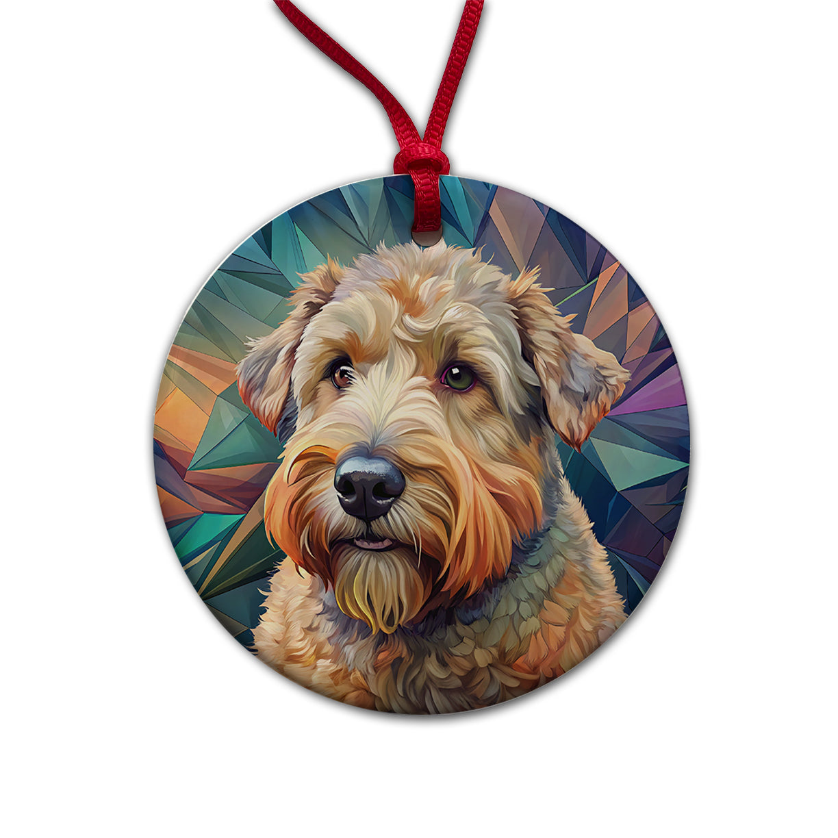 Soft Coated Wheaten Terrier Dog Contemporary Art Round Ceramic Holiday Christmas Tree Ornament