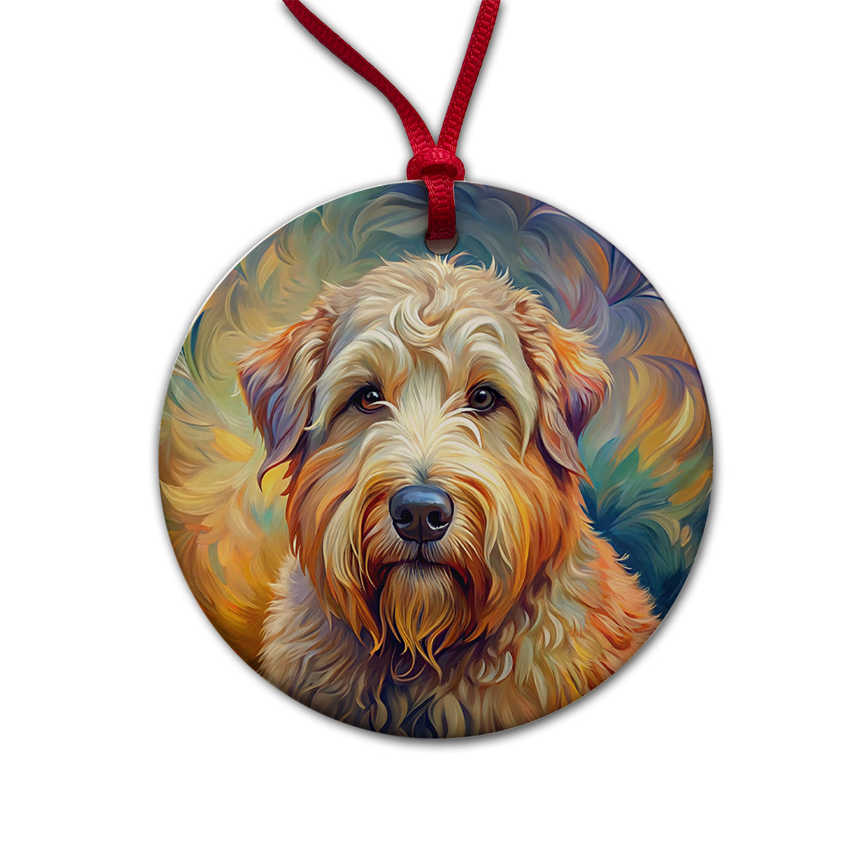 Soft Coated Wheaten Terrier Dog Expressionism Art Round Ceramic Holiday Christmas Tree Ornament