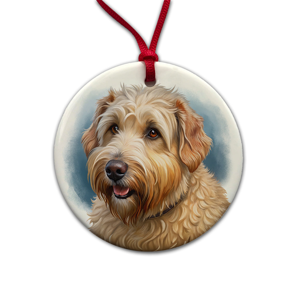 Soft Coated Wheaten Terrier Dog Illustration Round Ceramic Holiday Christmas Tree Ornament