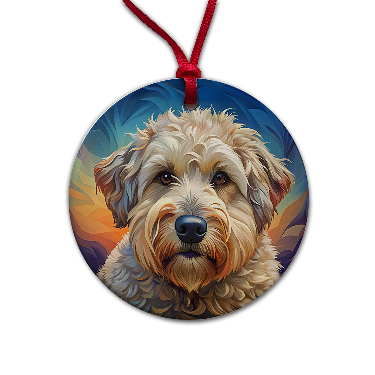 Soft Coated Wheaten Terrier Dog Pop Art Round Ceramic Holiday Christmas Tree Ornament