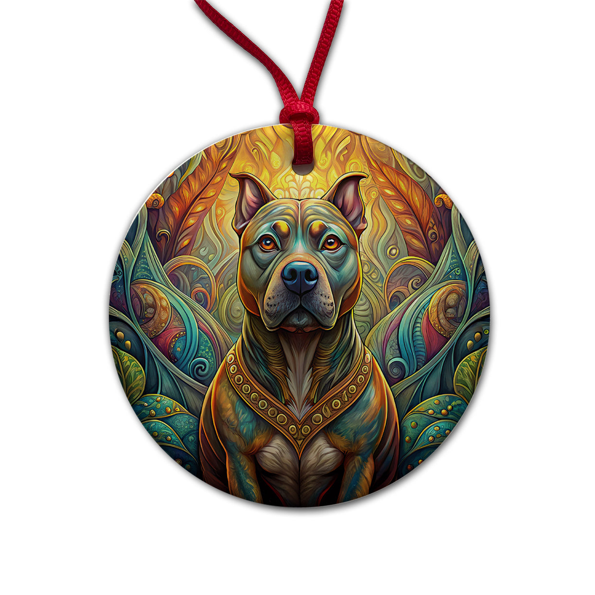 Staffordshire Bull Terrier Staffy Dog Art Nouveau Round Ceramic Holiday Christmas Tree Ornament
