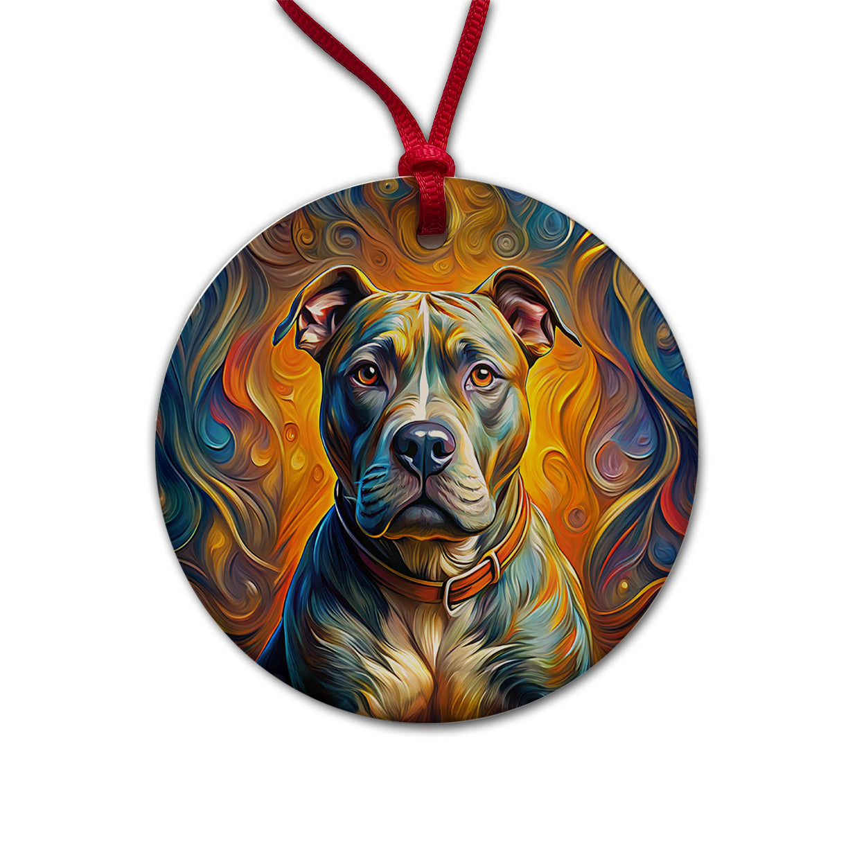 Staffordshire Bull Terrier Staffy Dog Expressionism Art Round Ceramic Holiday Christmas Tree Ornament