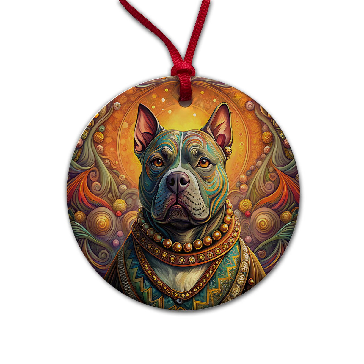 Staffordshire Bull Terrier Staffy Dog French Bohemian Art Round Ceramic Holiday Christmas Tree Ornament