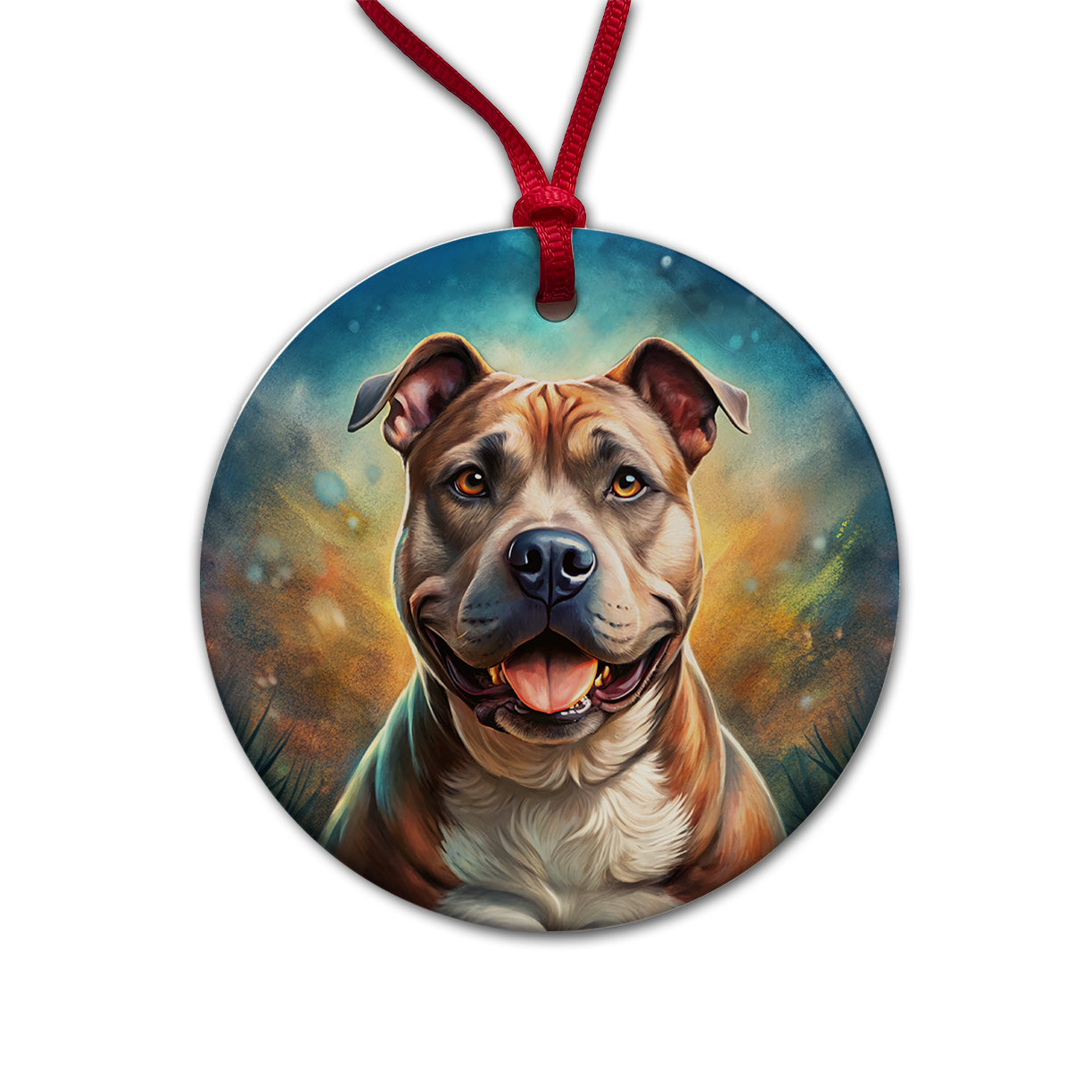 Staffordshire Bull Terrier Staffy Dog Illustration Round Ceramic Holiday Christmas Tree Ornament