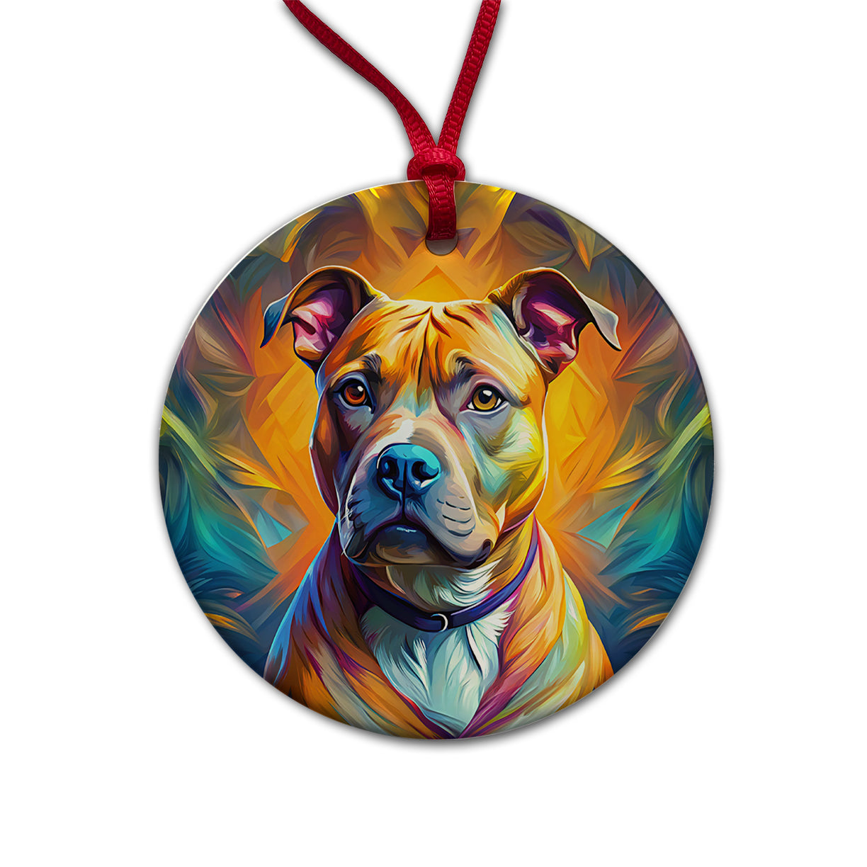 Staffordshire Bull Terrier Staffy Dog Pop Art Round Ceramic Holiday Christmas Tree Ornament