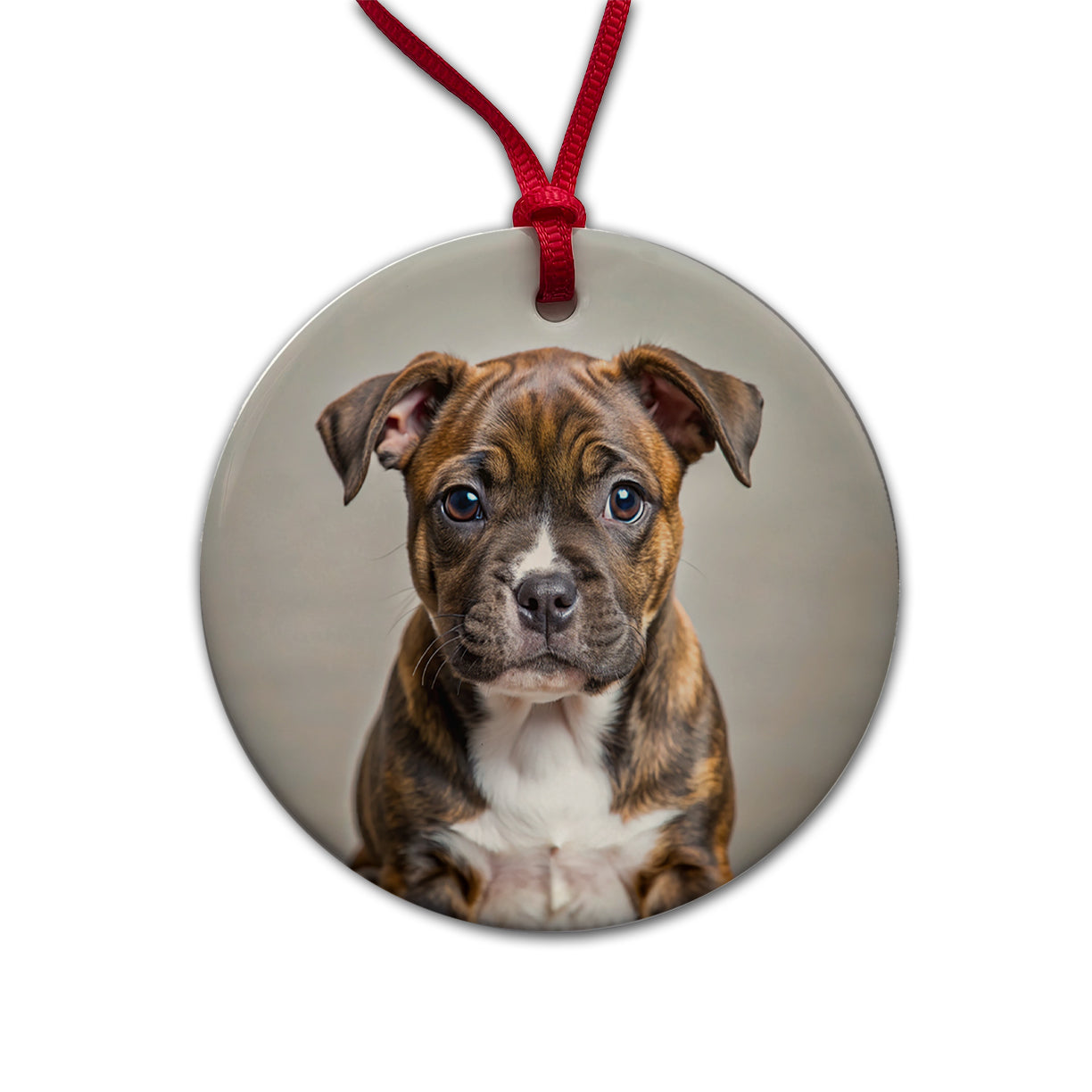 Staffordshire Bull Terrier Staffy Dog Puppy Photo Round Ceramic Holiday Christmas Tree Ornament