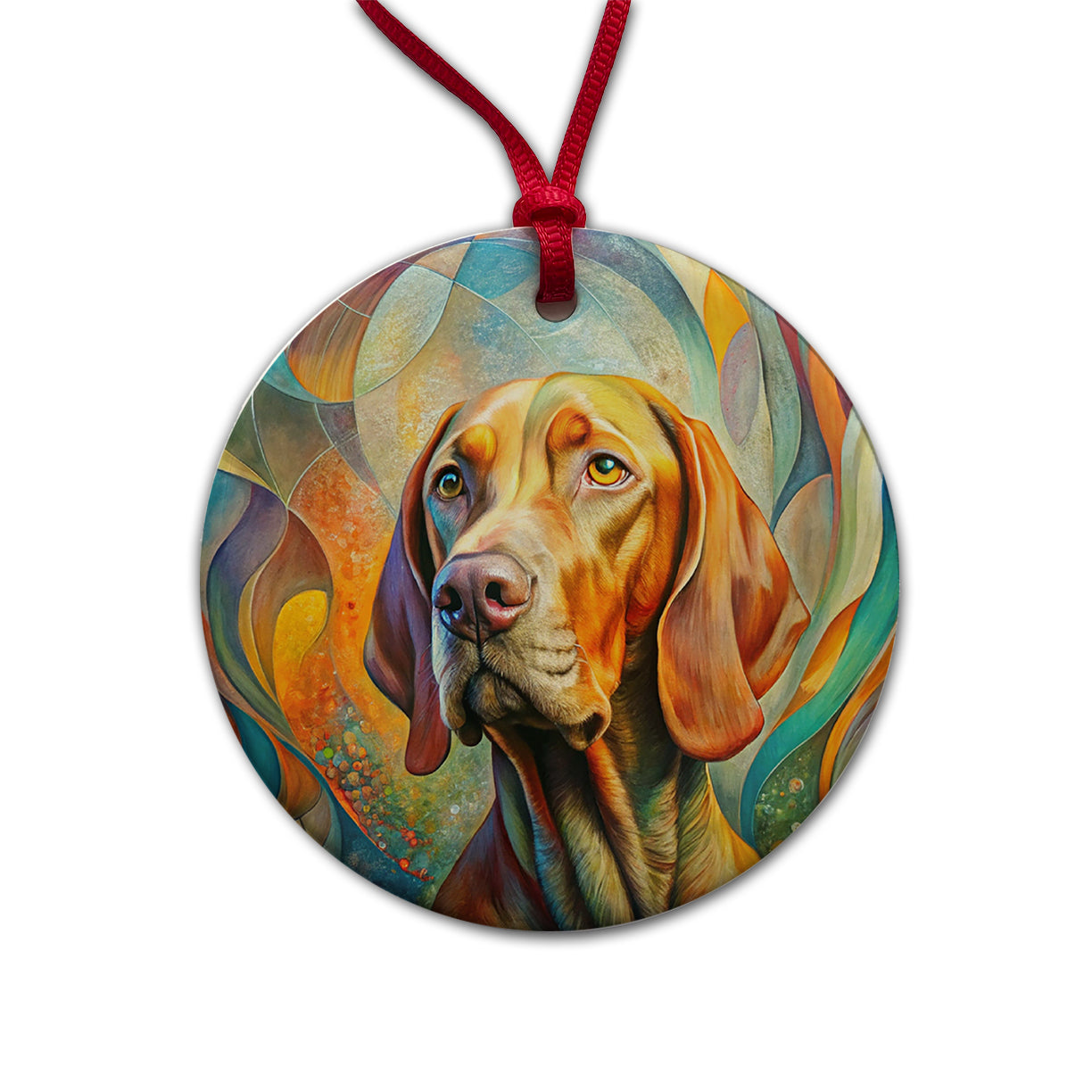 Vizsla Dog Abstract Art Round Ceramic Holiday Christmas Tree Ornament