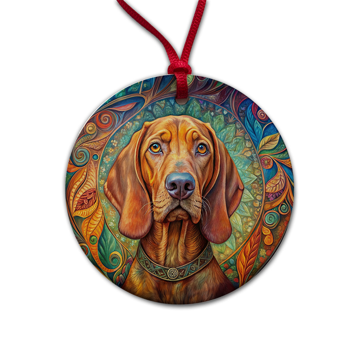 Vizsla Dog Bohemian Art Round Ceramic Holiday Christmas Tree Ornament