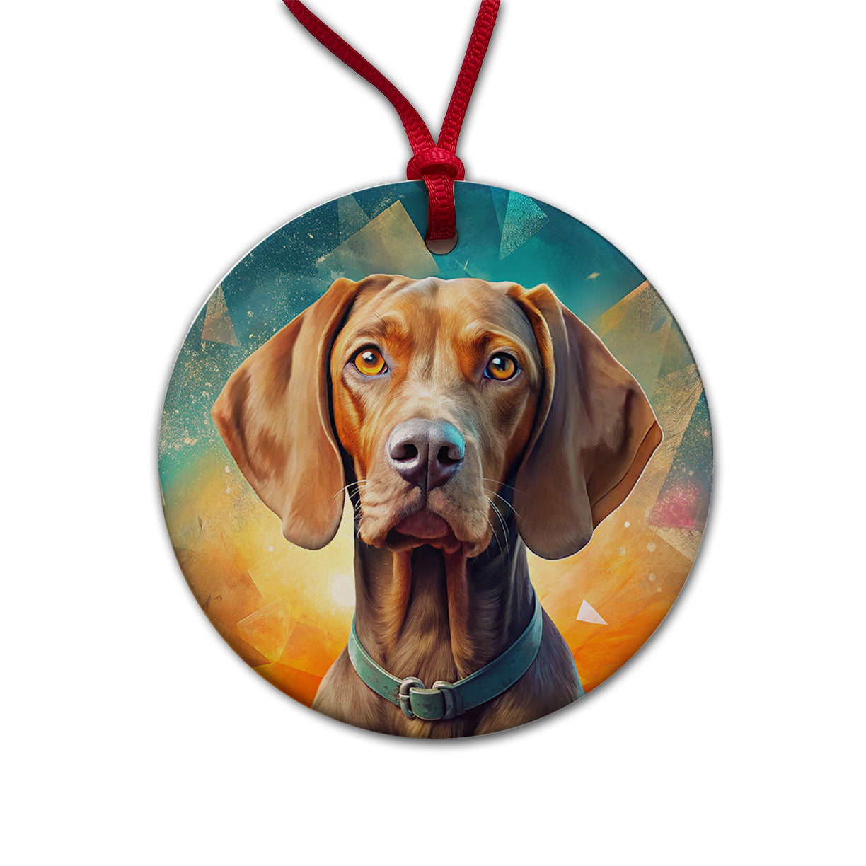 Vizsla Dog Contemporary Art Round Ceramic Holiday Christmas Tree Ornament